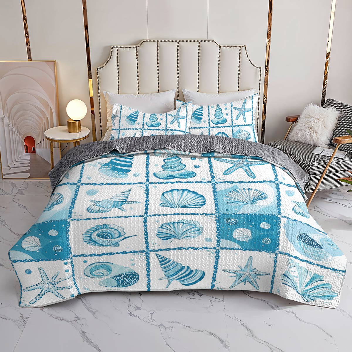 Shineful All Season Quilt 3-Piece Set Happy Seashell Life