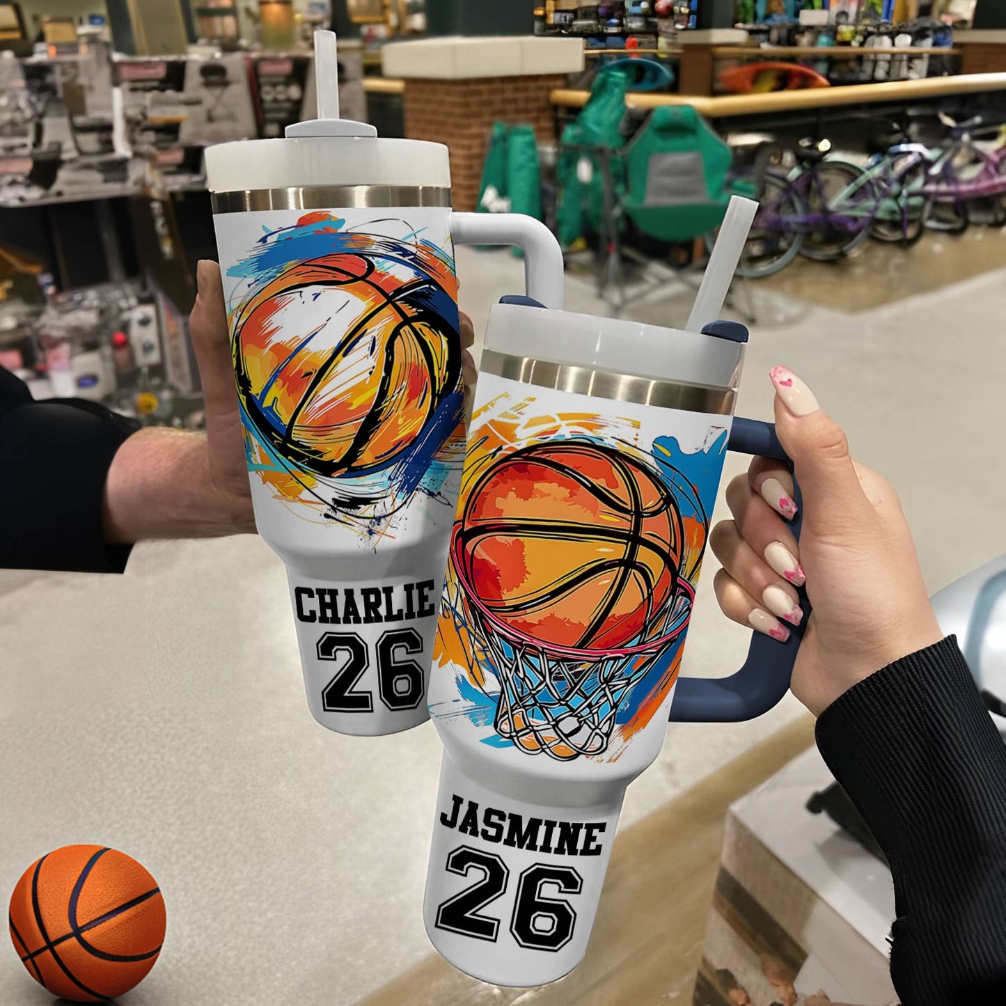 Shineful Personalized Tumbler Colorful Splashing Basketball