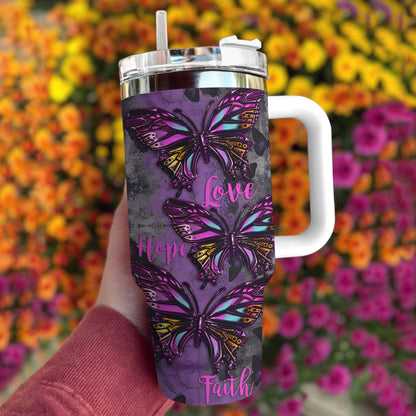 Butterfly Shineful™ Tumbler 40 Oz Faith Hope Love Ver1 Tl10 White 40Oz