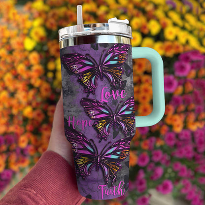 Butterfly Shineful™ Tumbler 40 Oz Faith Hope Love Ver1 Tl10 Light Blue 40Oz