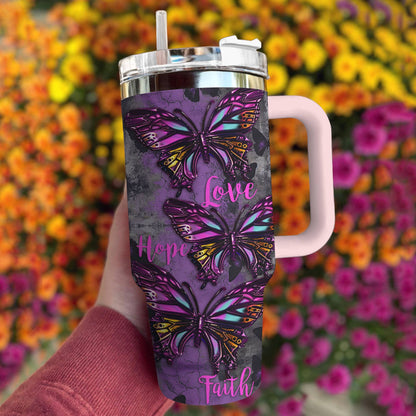 Butterfly Shineful™ Tumbler 40 Oz Faith Hope Love Ver1 Tl10 Light Pink 40Oz