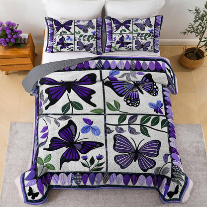 Shineful All Season Quilt 3-Piece Set Charming Purple Butterfly Flowers