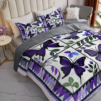 Shineful All Season Quilt 3-Piece Set Charming Purple Butterfly Flowers