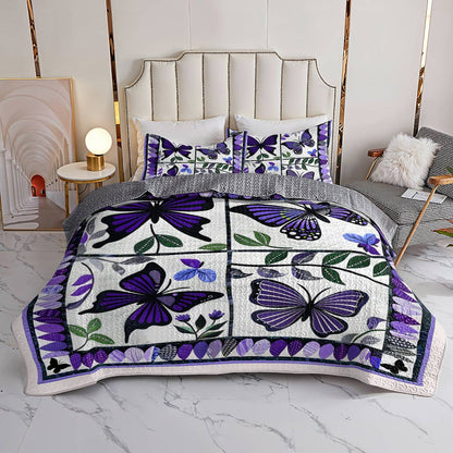 Shineful All Season Quilt 3-Piece Set Charming Purple Butterfly Flowers