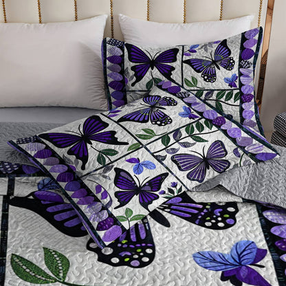 Shineful All Season Quilt 3-Piece Set Charming Purple Butterfly Flowers