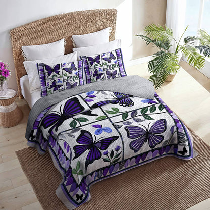 Shineful All Season Quilt 3-Piece Set Charming Purple Butterfly Flowers