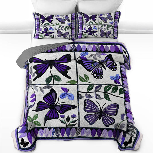 Shineful All Season Quilt 3-teiliges Set Bezaubernde lila Schmetterlingsblumen