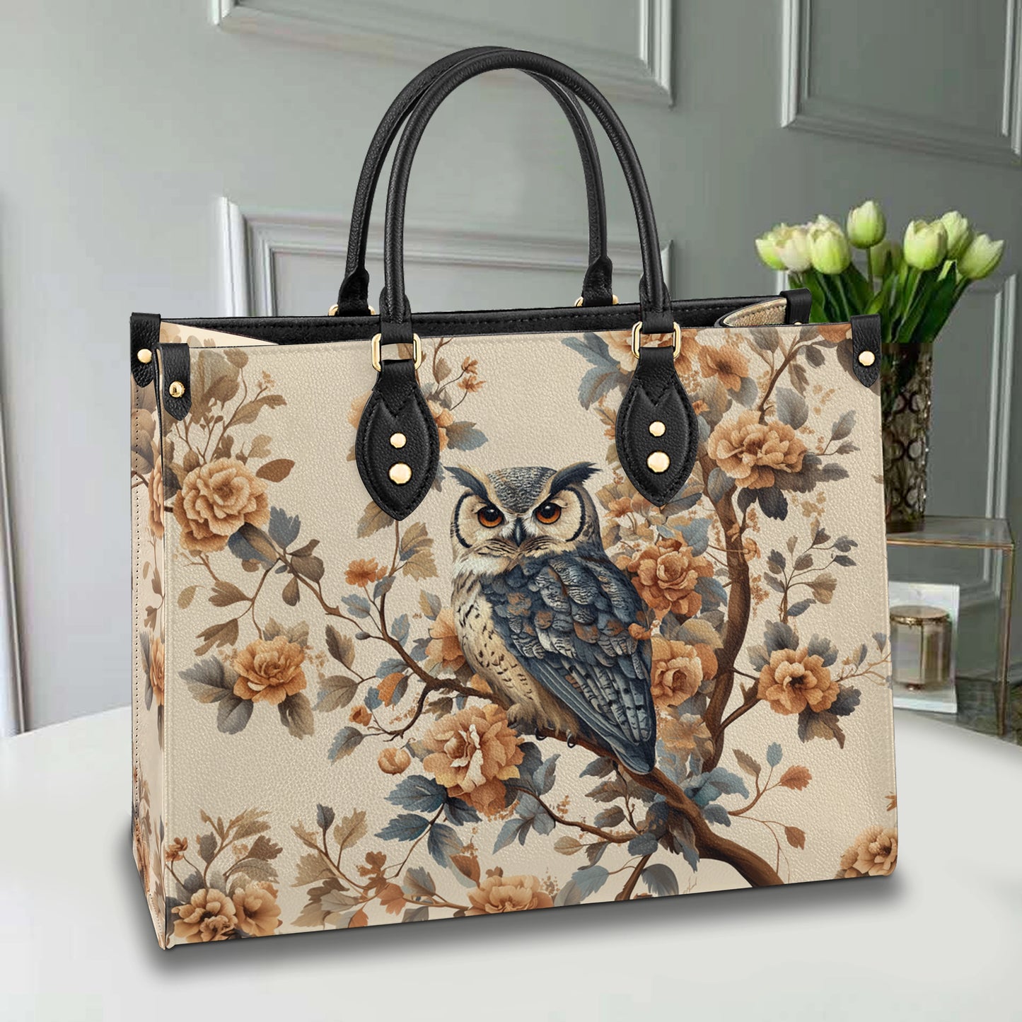 Glänzende Ledertasche Majestic Owl