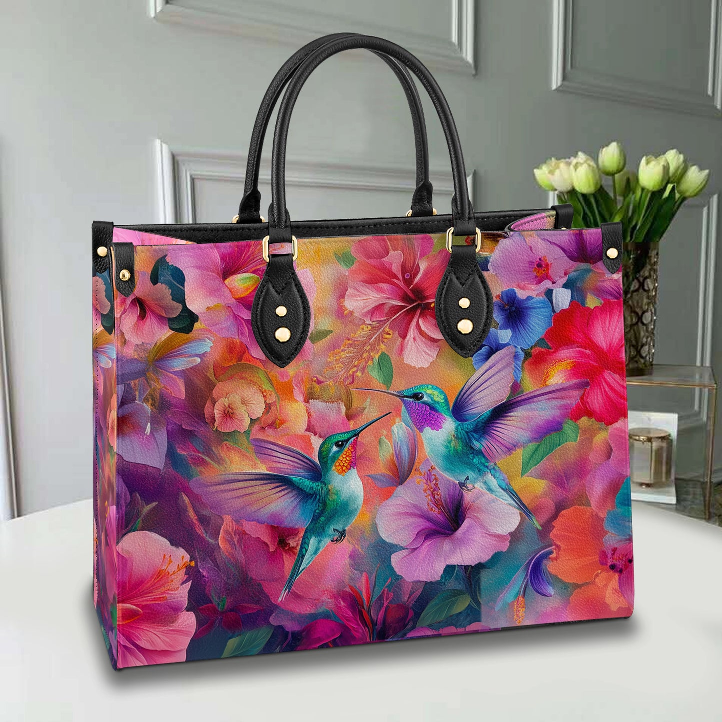 Glänzende Ledertasche Hummingbird Bliss