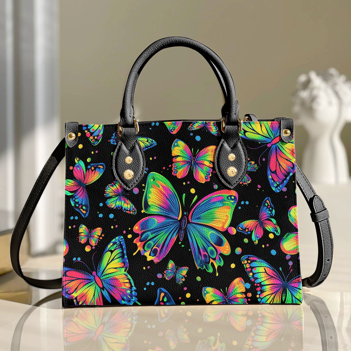 Glänzende Ledertasche Neon Butterfly Dreams