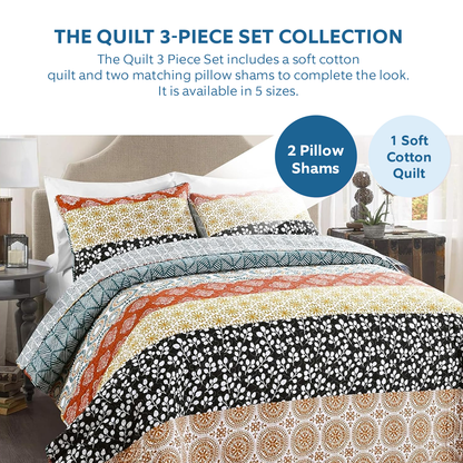Shineful All Season Quilt 3-Piece Set Rustic Patchwork Pumpkin Pattern