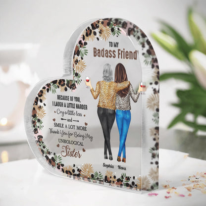 Shineful Because Of You I Laugh A Little Harder Friendship Personalized Heart Shape Acrylic Plaque