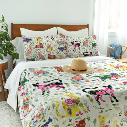 Shineful Quilt 3-Piece Set Cat floral