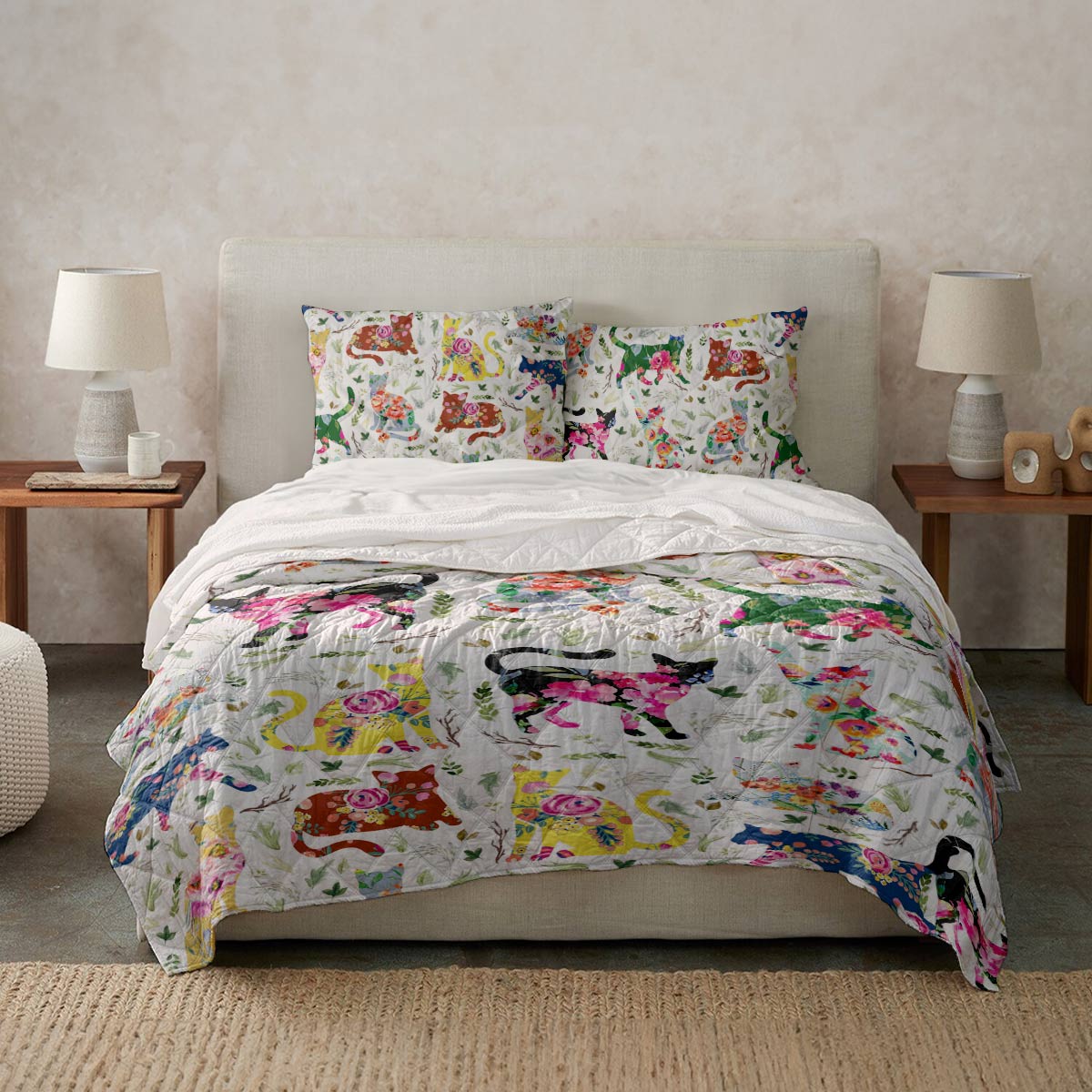 Shineful Quilt 3-Piece Set Cat floral