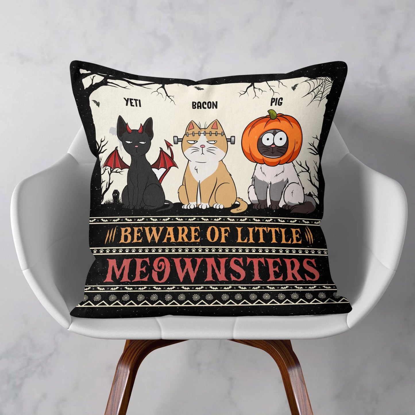 Shinyful Kissen, personalisierbar, „Beware Of Little Meownsters“, neue Version