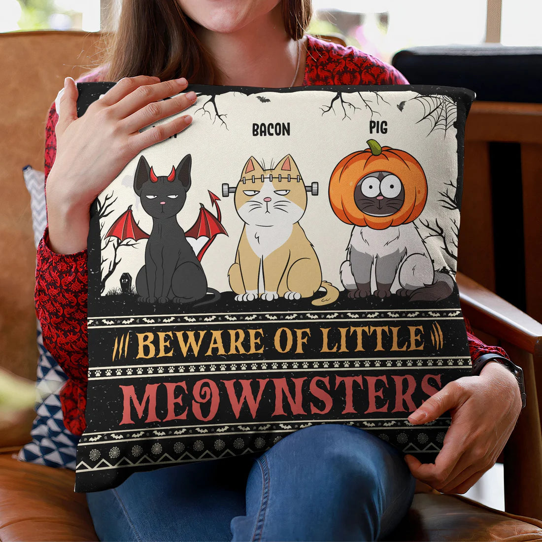 Shineful Pillow Personalized Beware Of Little Meownsters New Version