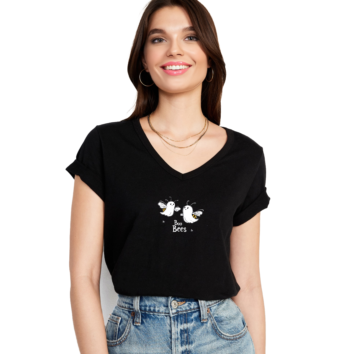 Shineful Women's V-Neck T-Shirt Boo Bees Halloween