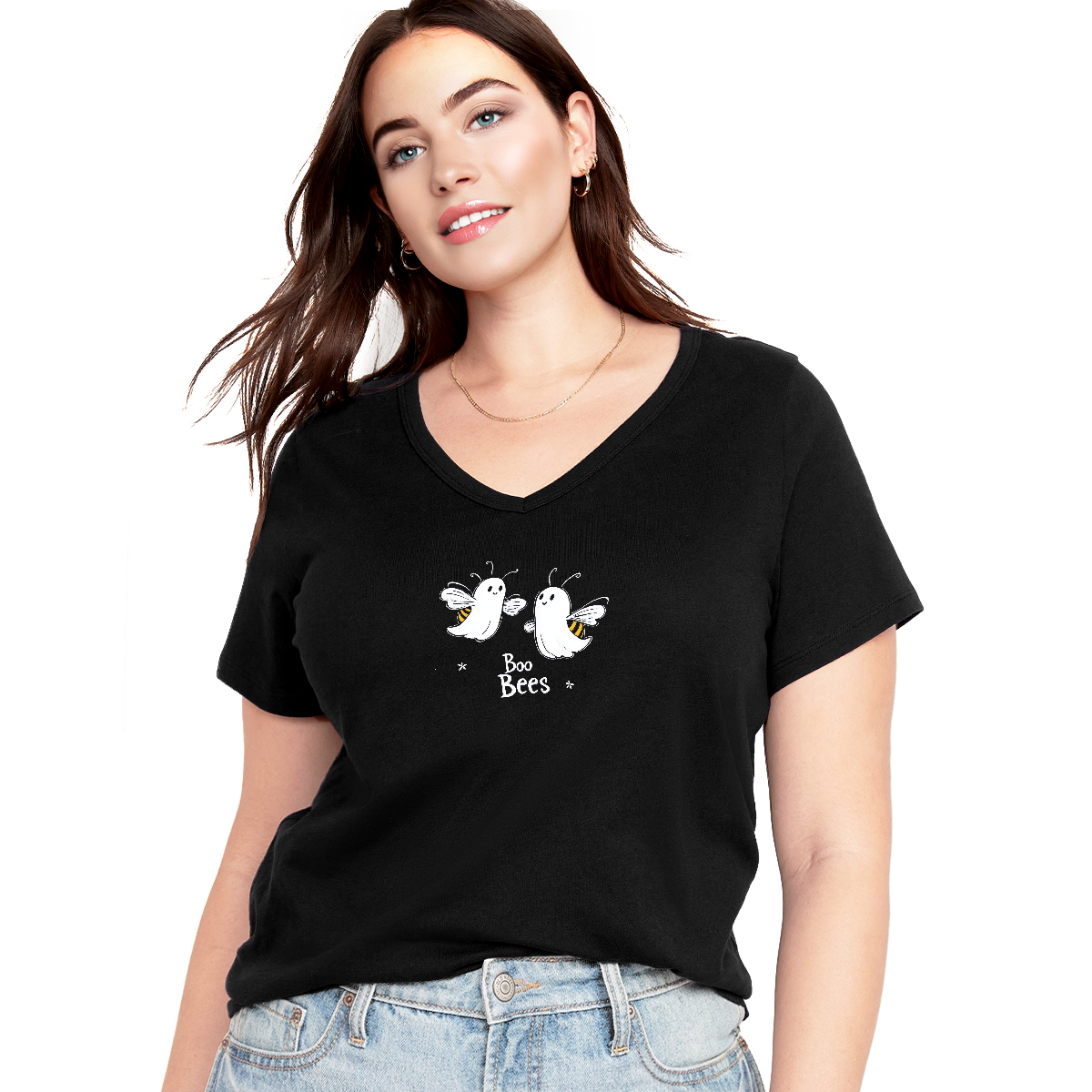 Shineful Damen V-Ausschnitt T-Shirt Boo Bees Halloween