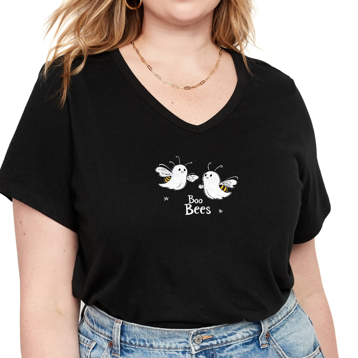 Shineful Damen V-Ausschnitt T-Shirt Boo Bees Halloween