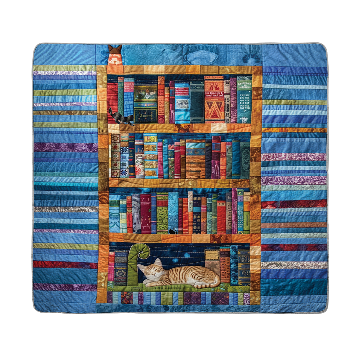 Shineful All Season Quilt 3-Piece Set Bookish Bookshelf Cat