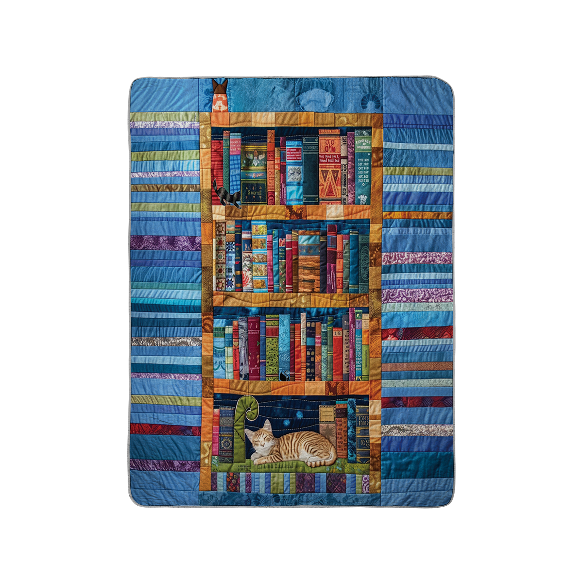 Shineful All Season Quilt 3-Piece Set Bookish Bookshelf Cat