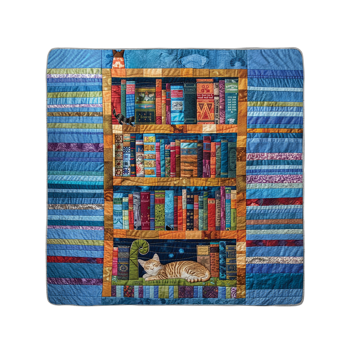 Shineful All Season Quilt 3-Piece Set Bookish Bookshelf Cat