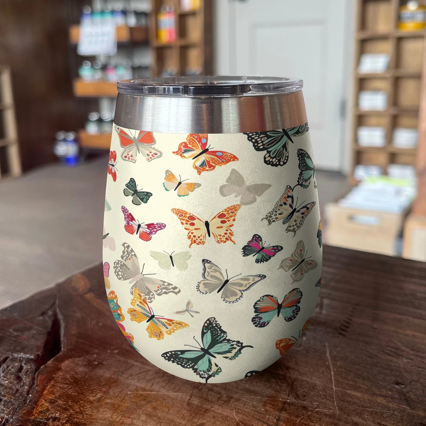 Butterfly 12 Oz Shineful™ Wine Tumbler Colorful Butterflies Vq03 12Oz