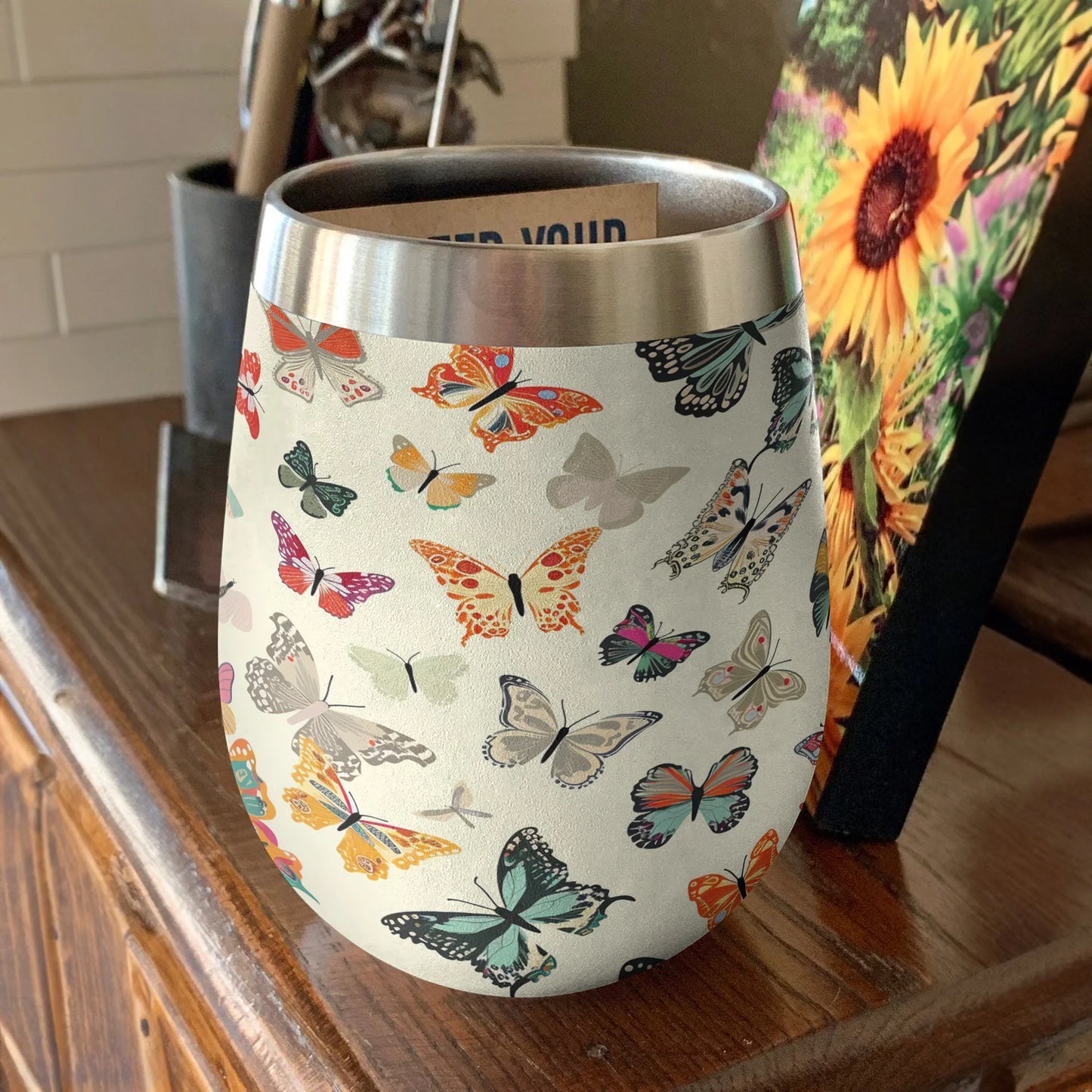 Butterfly 12 Oz Shineful™ Wine Tumbler Colorful Butterflies Vq03 12Oz