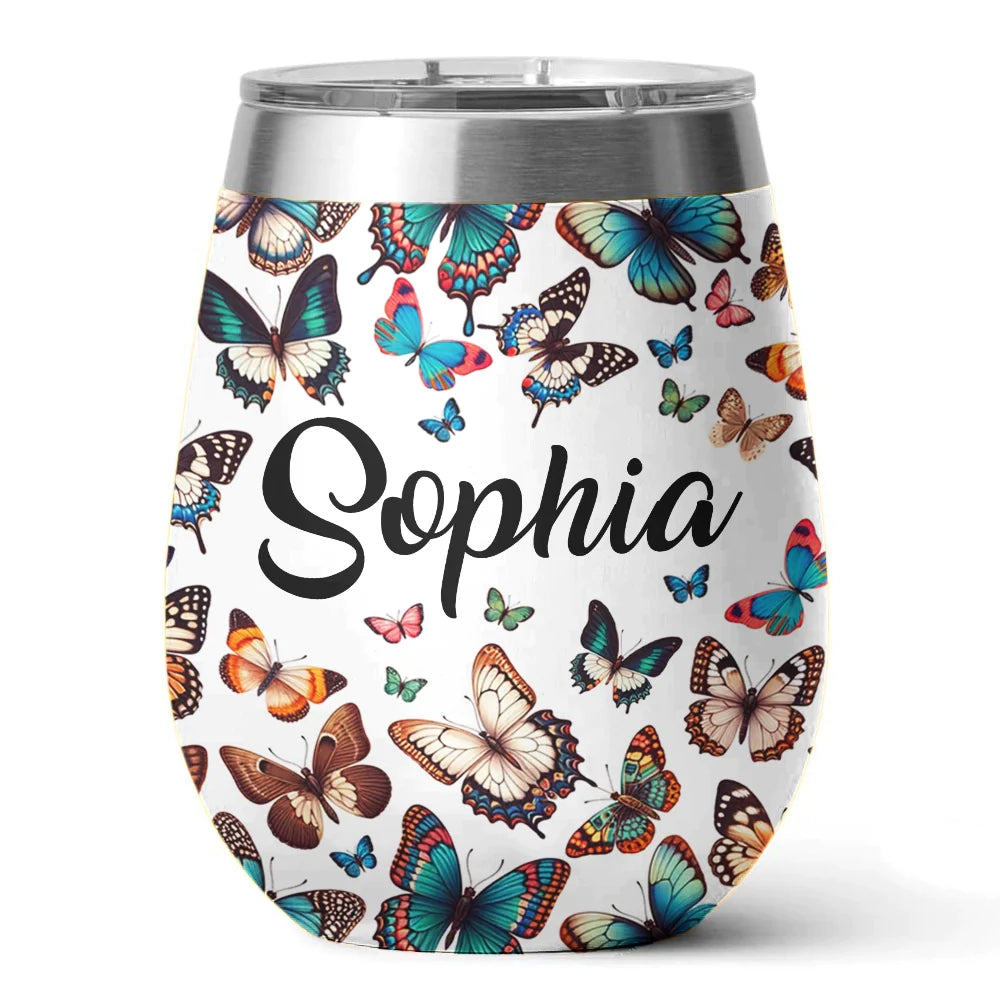 Butterfly 12 Oz Shineful™ Wine Tumbler Customized Name Vq03 12Oz