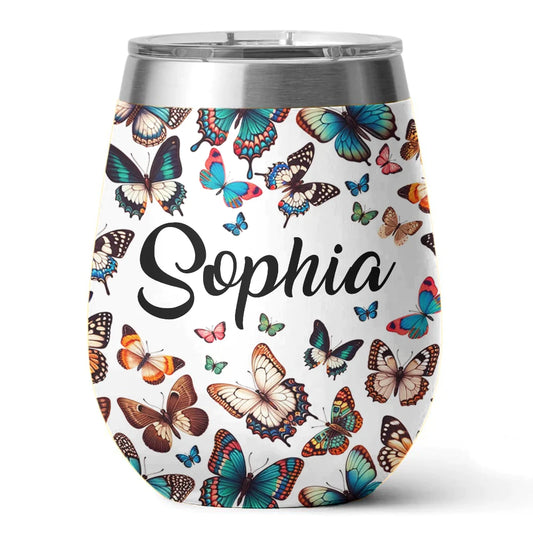 Butterfly 12 Oz Shineful™ Wine Tumbler Customized Name Vq03 12Oz