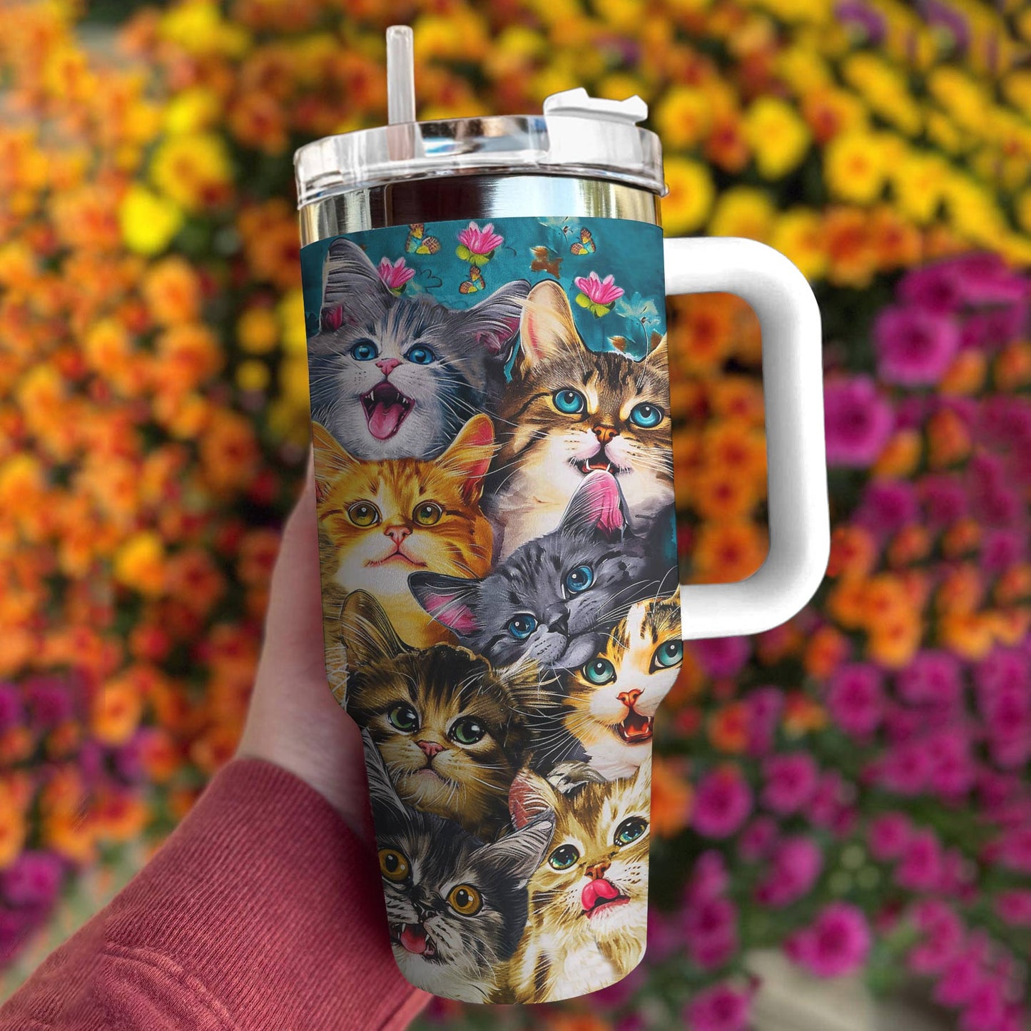 Cat Shineful™ Tumbler 40 Oz Playful Cats Tl10 White 40Oz