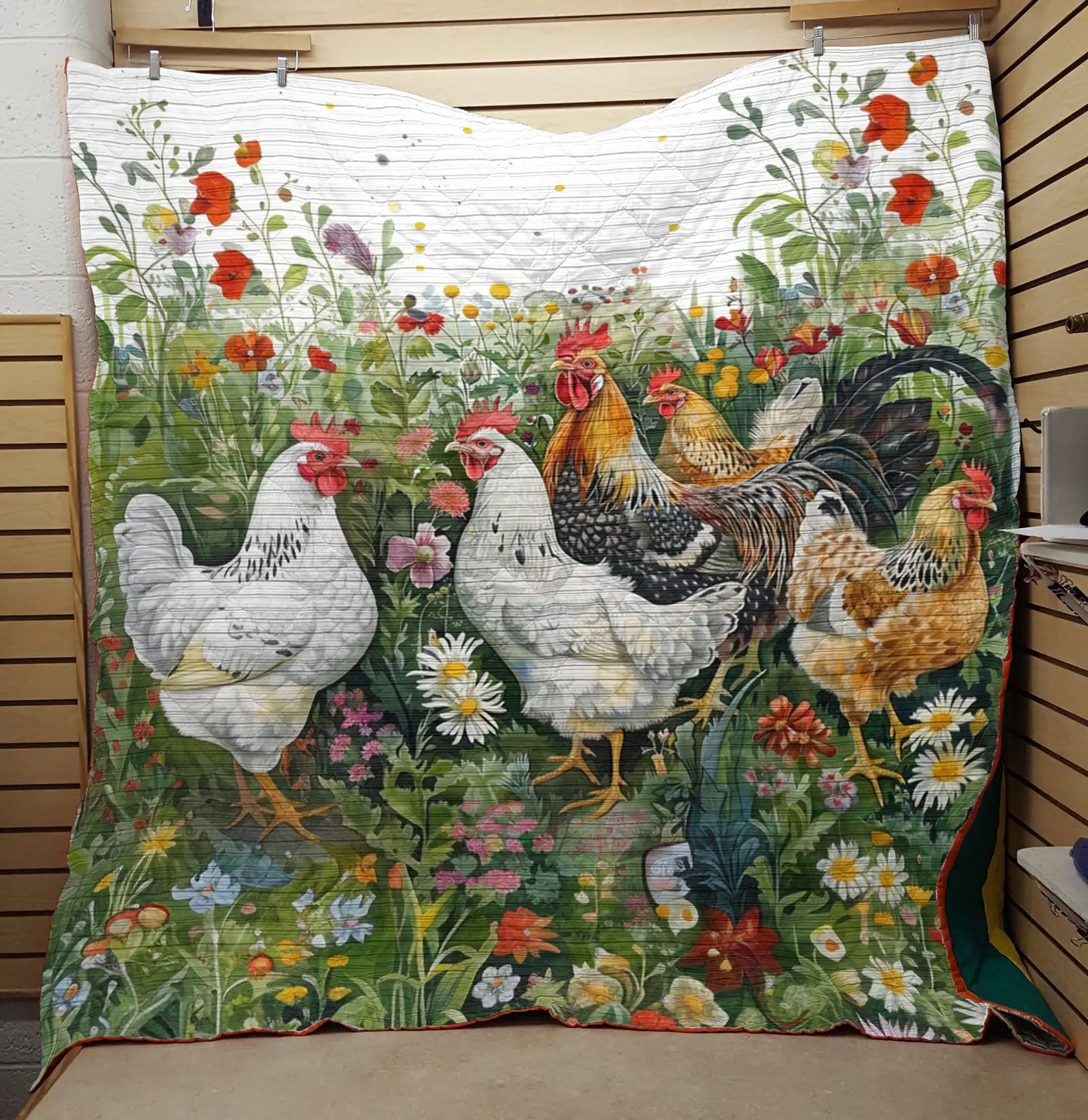 Shineful Flat Print Faux Quilt Blanket Elegant Chicken