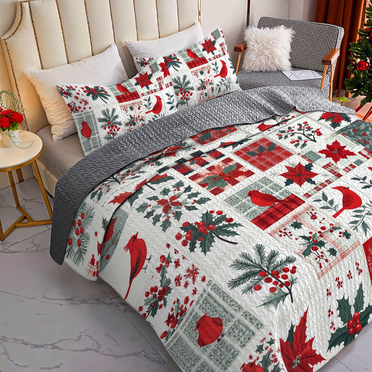 Shineful All Season Quilt 3-Piece Set Happy Cardinals