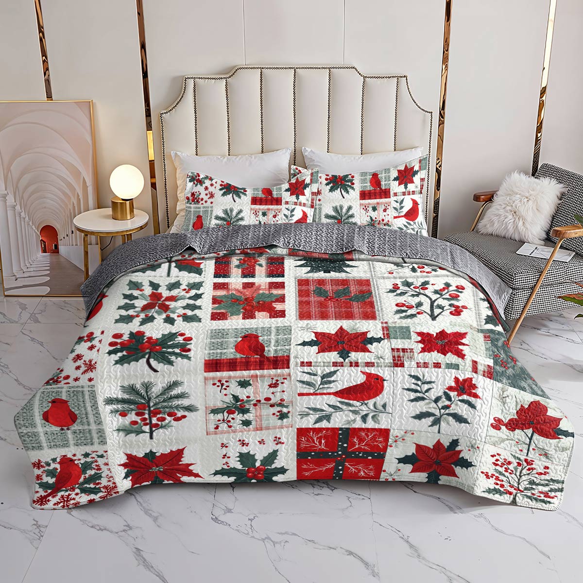 Shineful All Season Quilt 3-Piece Set Happy Cardinals