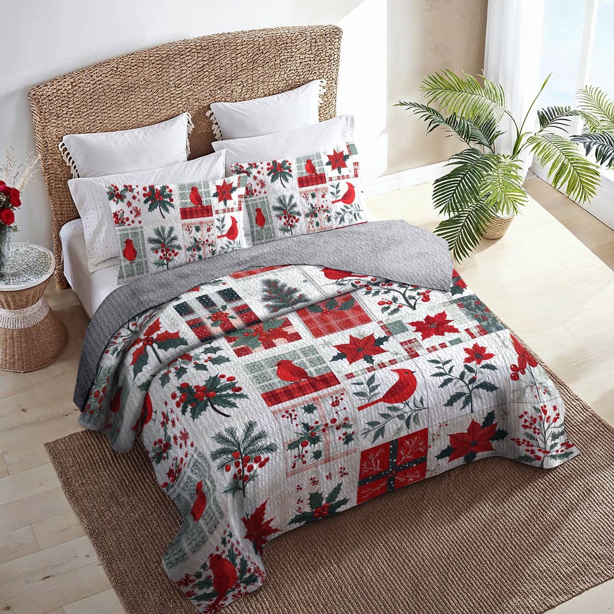 Shineful All Season Quilt 3-Piece Set Happy Cardinals