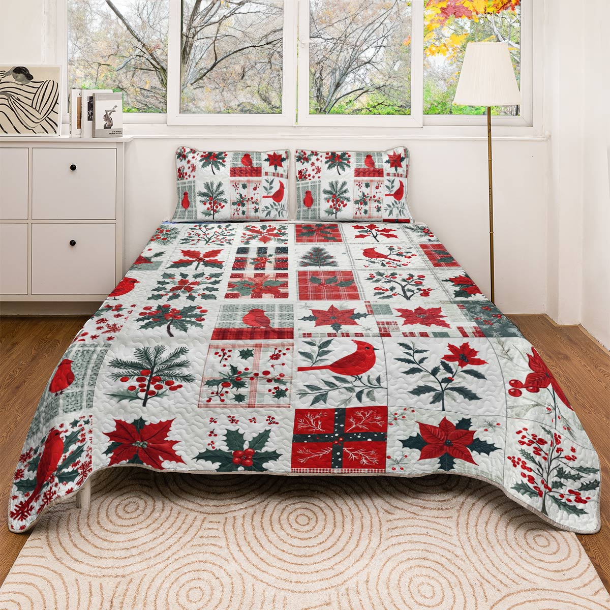 Shineful All Season Quilt 3-Piece Set Happy Cardinals