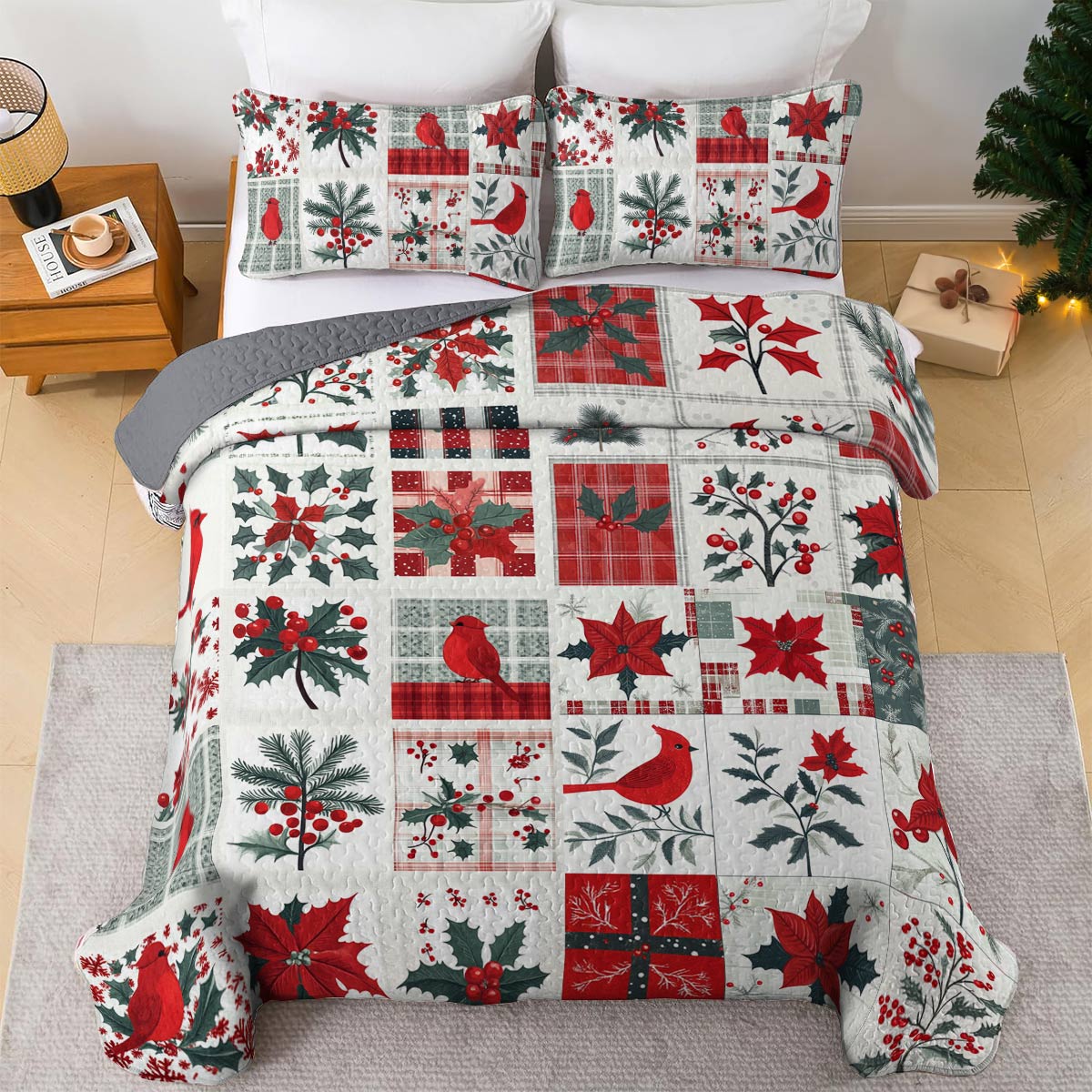 Shineful All Season Quilt 3-Piece Set Happy Cardinals