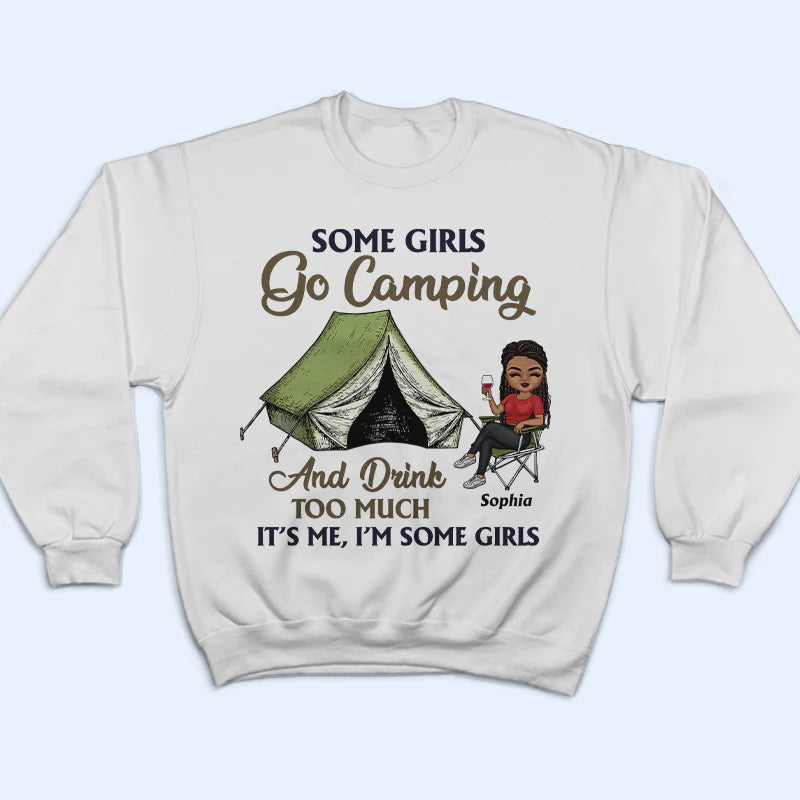 Shinyful T-Shirt Manche Mädchen gehen Camping und trinken zu viel - Personalisiertes Unisex T-Shirt