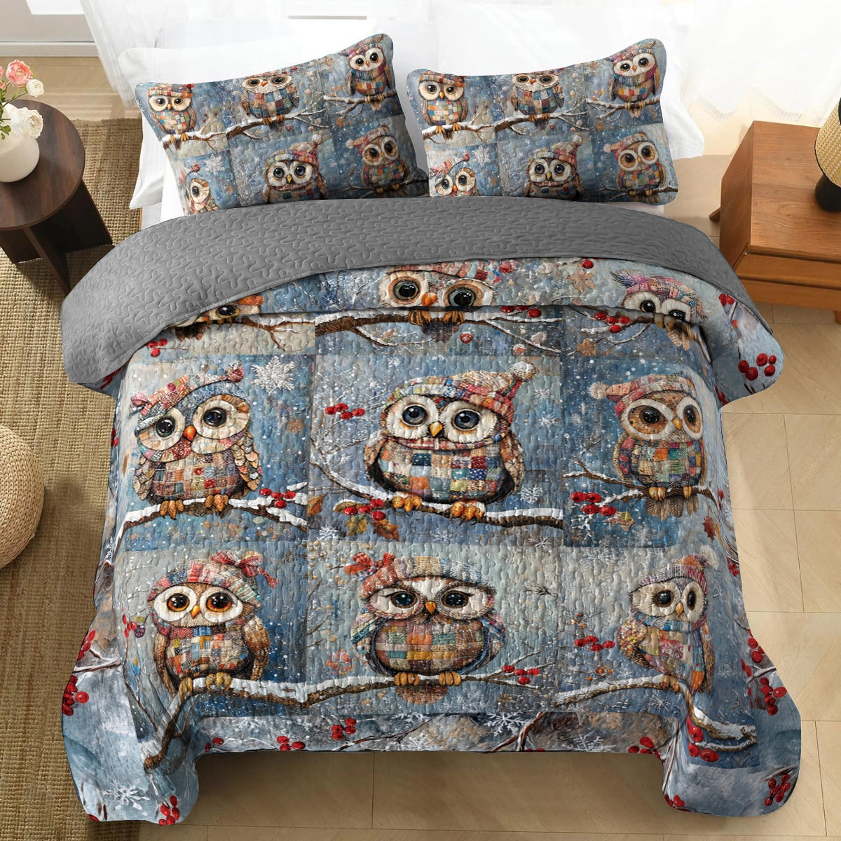 Shineful All Season Quilt 3-Piece Set - Cozy Owls Winter