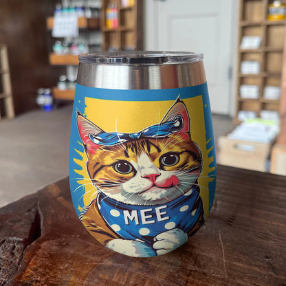 Cat 12 Oz Shineful™ Wine Tumbler Cartoon V1 Vq03 12Oz