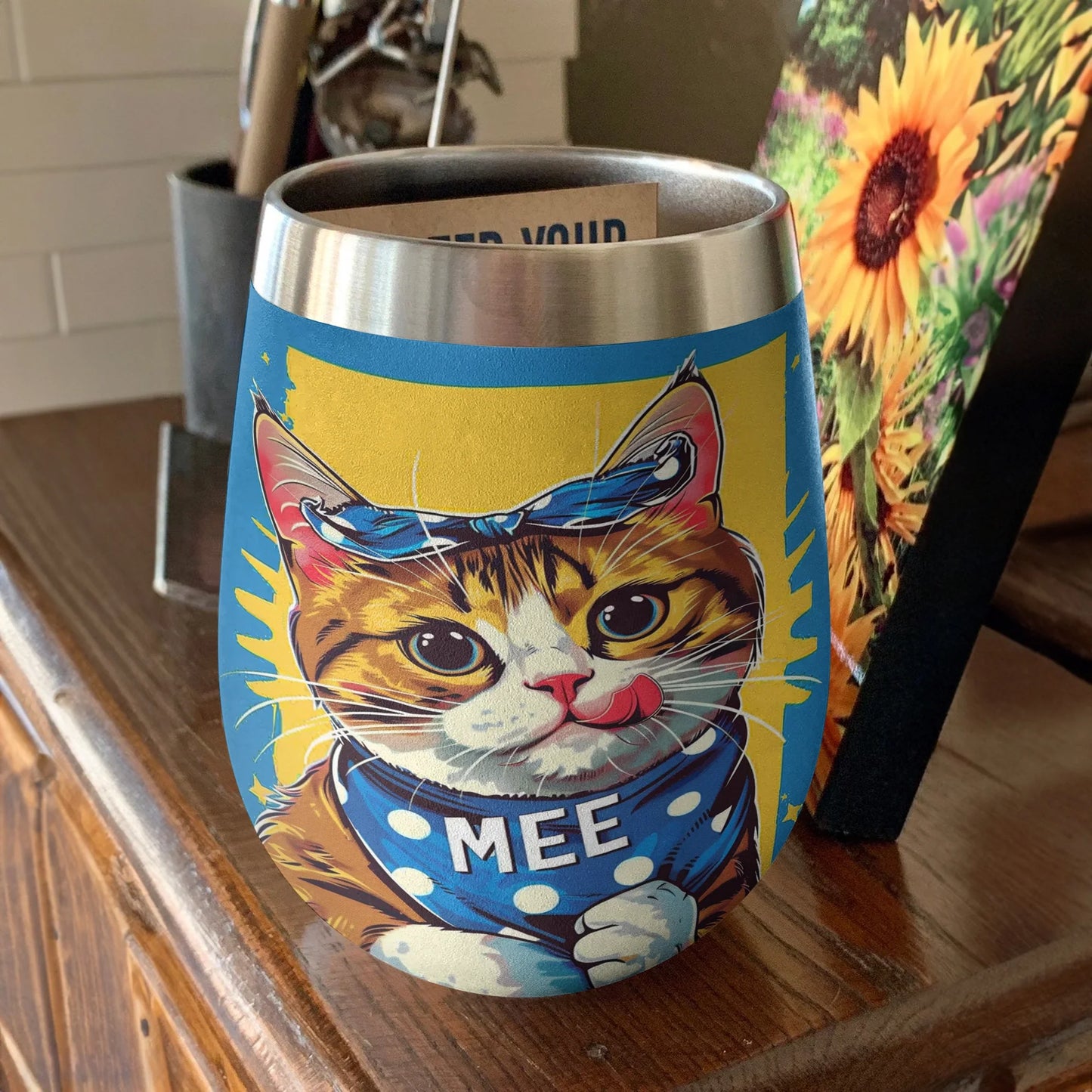 Cat 12 Oz Shineful™ Wine Tumbler Cartoon V1 Vq03 12Oz