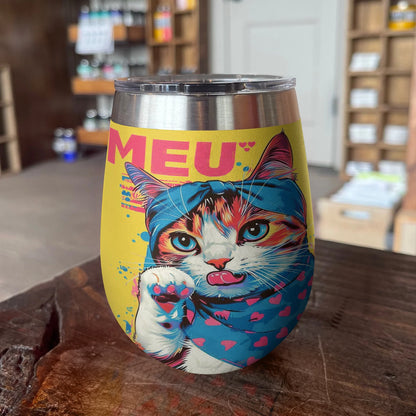 Cat 12 Oz Shineful™ Wine Tumbler Cartoon V2 Vq03 12Oz