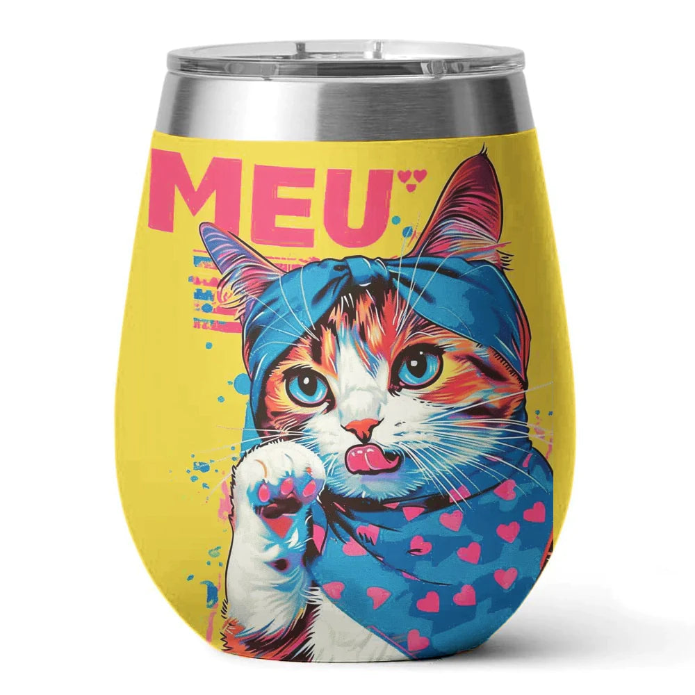 Cat 12 Oz Shineful™ Wine Tumbler Cartoon V2 Vq03 12Oz