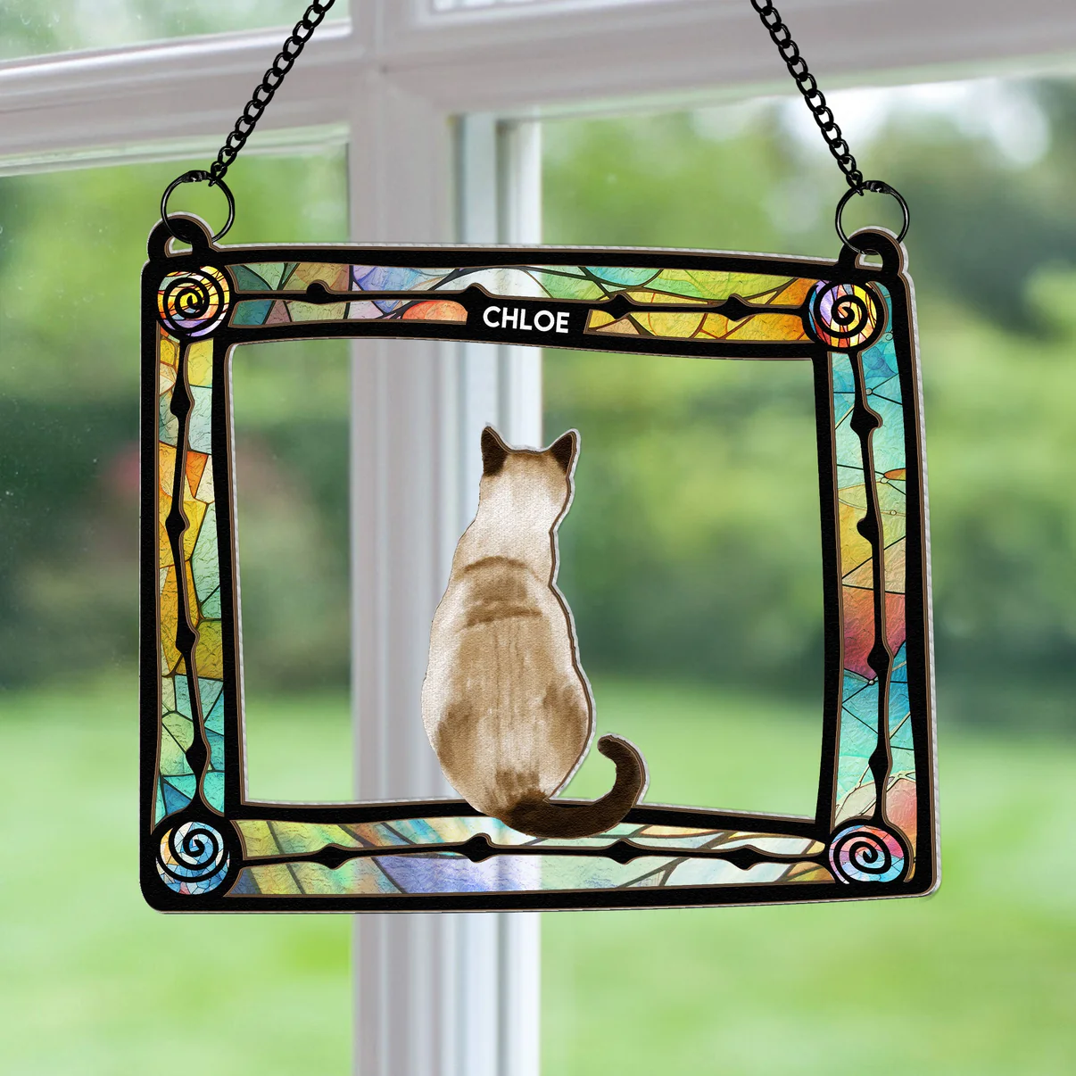 Cat Sitting In Frame - Personalized Window Hanging Suncatcher Ornament