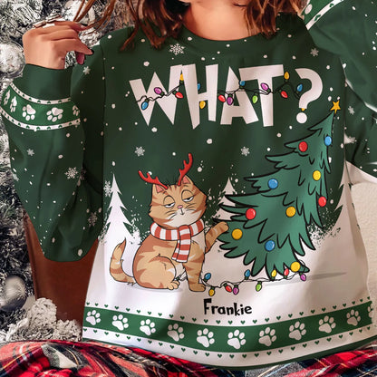 Shineful Cat What Personalized Ugly Sweater