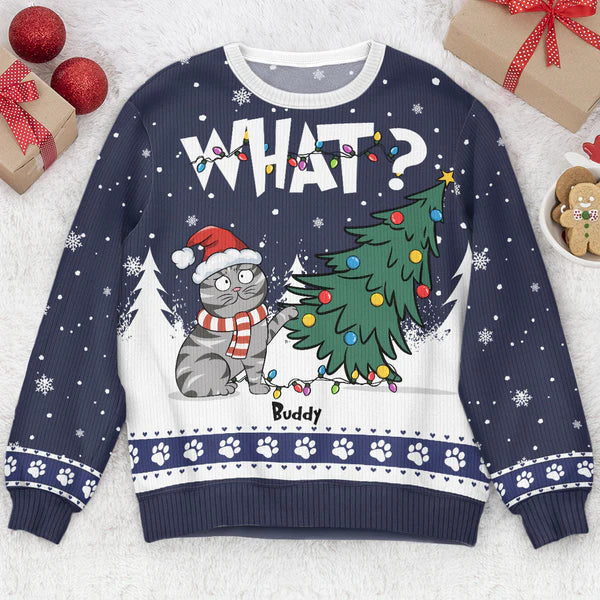 Shineful Cat What Personalized Ugly Sweater