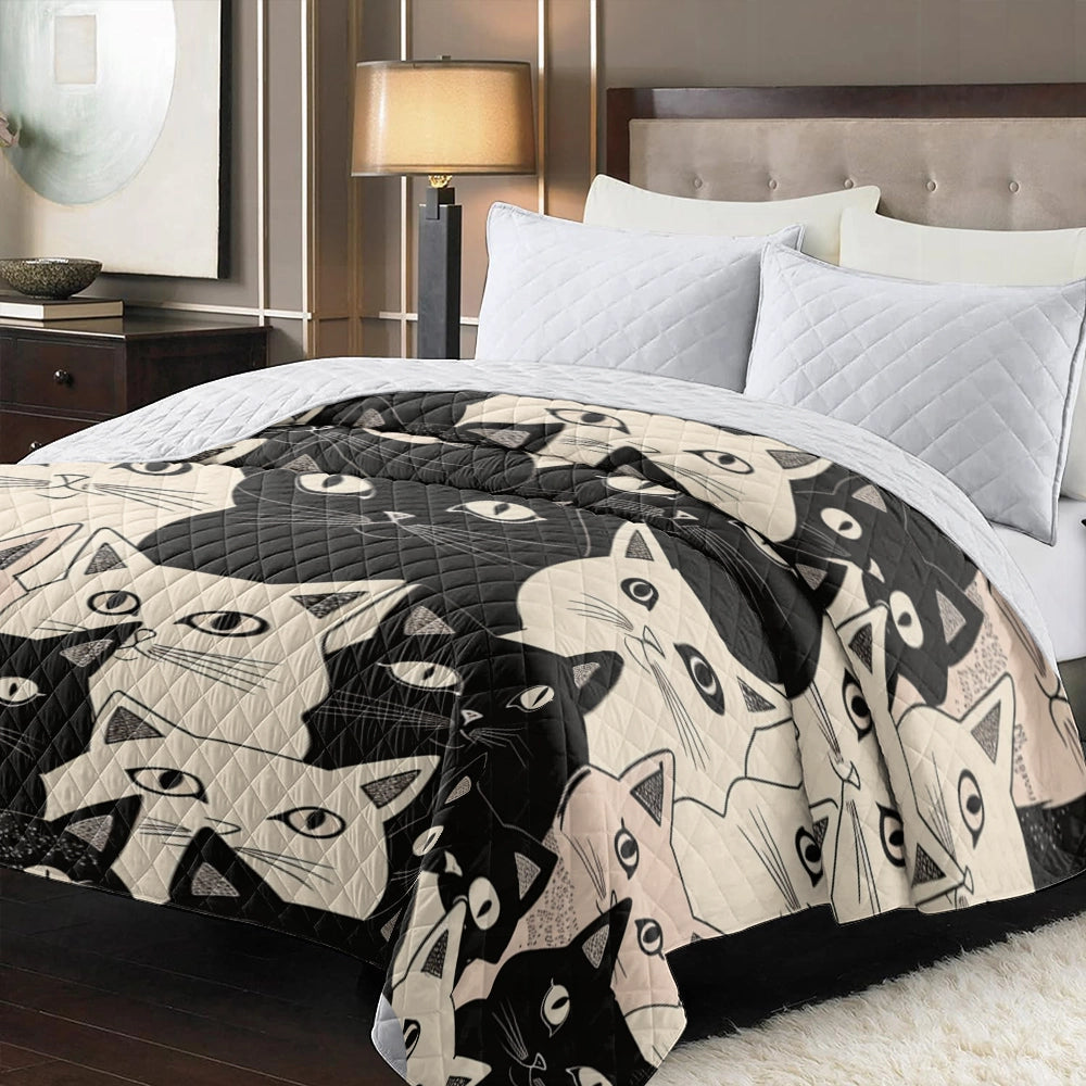 Shineful Flat Print Faux Quilt Blanket Cuddly Cat