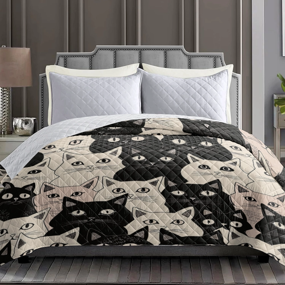 Shineful Flat Print Faux Quilt Blanket Cuddly Cat