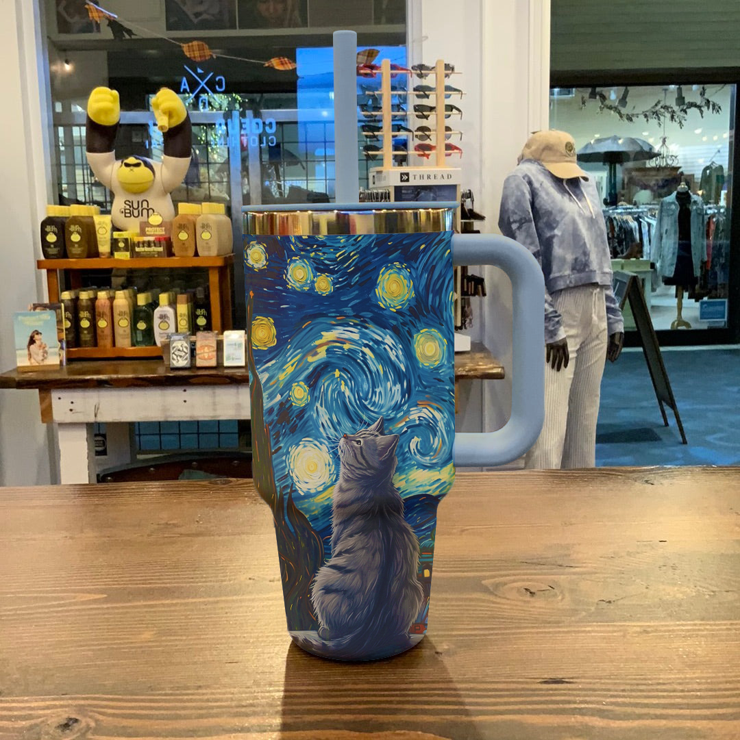 Cat 40 Oz Shineful™ Tumbler Van Gogh Style V1 Vq03 40Oz