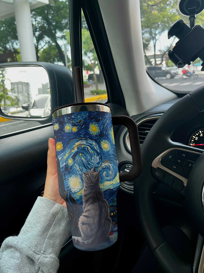 Cat 40 Oz Shineful™ Tumbler Van Gogh Style V1 Vq03 Black 40Oz